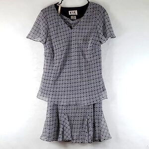 KSL Chiffon Skirt & Blouse 2PC Geometric Black & White Size 14WP